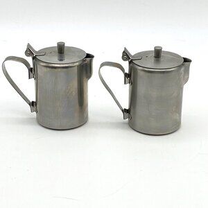 Vintage Don Stainless Steel Creamer‎ Dispenser Hinged Lid Lot Of 2 Japan Syrup